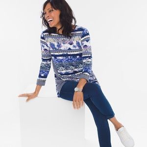 CHICOS Zenergy Multi-Print Striped Tunic Top, Like New